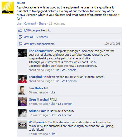 Nikon Nikons Facebook page is blowing up with comments. But not for the right reasons