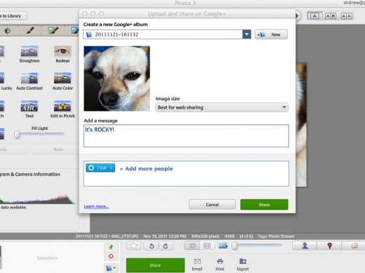 uploadshare 520x389 The new desktop version of Picasa now has Google+ sharing and tagging