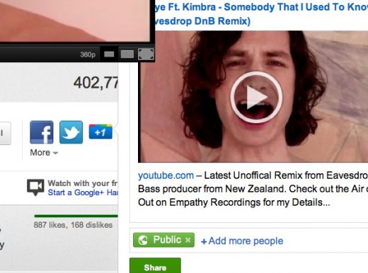 Gotye Ft. Kimbra Somebody That I Used To Know Eavesdrop DnB Remix YouTube 520x386 Deeper Google+ integration starts showing up on YouTube