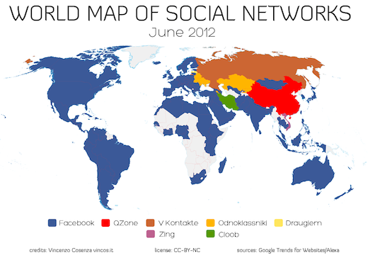 WMSN0612 1024 Facebook is eating the world, except for China and Russia: World map of social networks