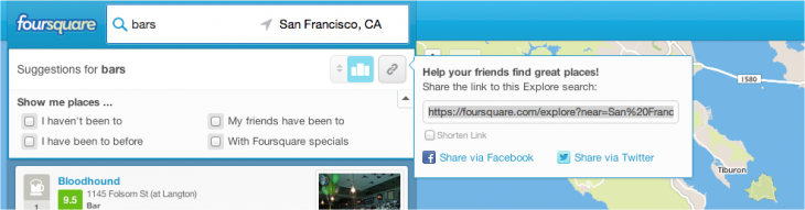 Snap 2013 02 22 at 13.50.53 730x191 Foursquare now lets you share Explore searches to evangelize the value of its recommendation engine