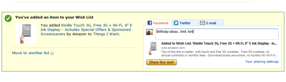 How to share your amazon wish list on facebook