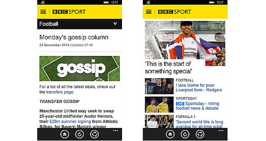 Windows Phone Gets BBC  Sport  App No BBC  News  Yet